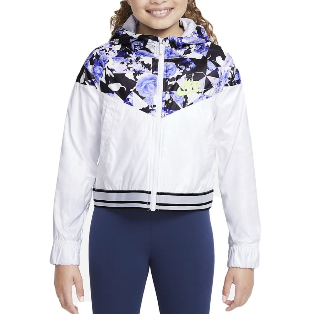 Nike Girl’s Purple and White Windrunner Hooded Windbreaker Size Medium